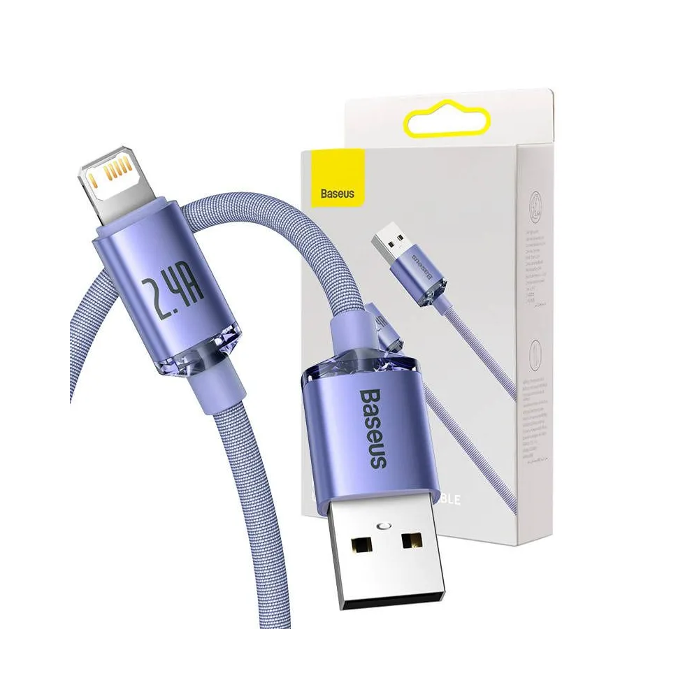 Cablu USB to Lightning Baseus Crystal, 2.4A, 2m (Mov)