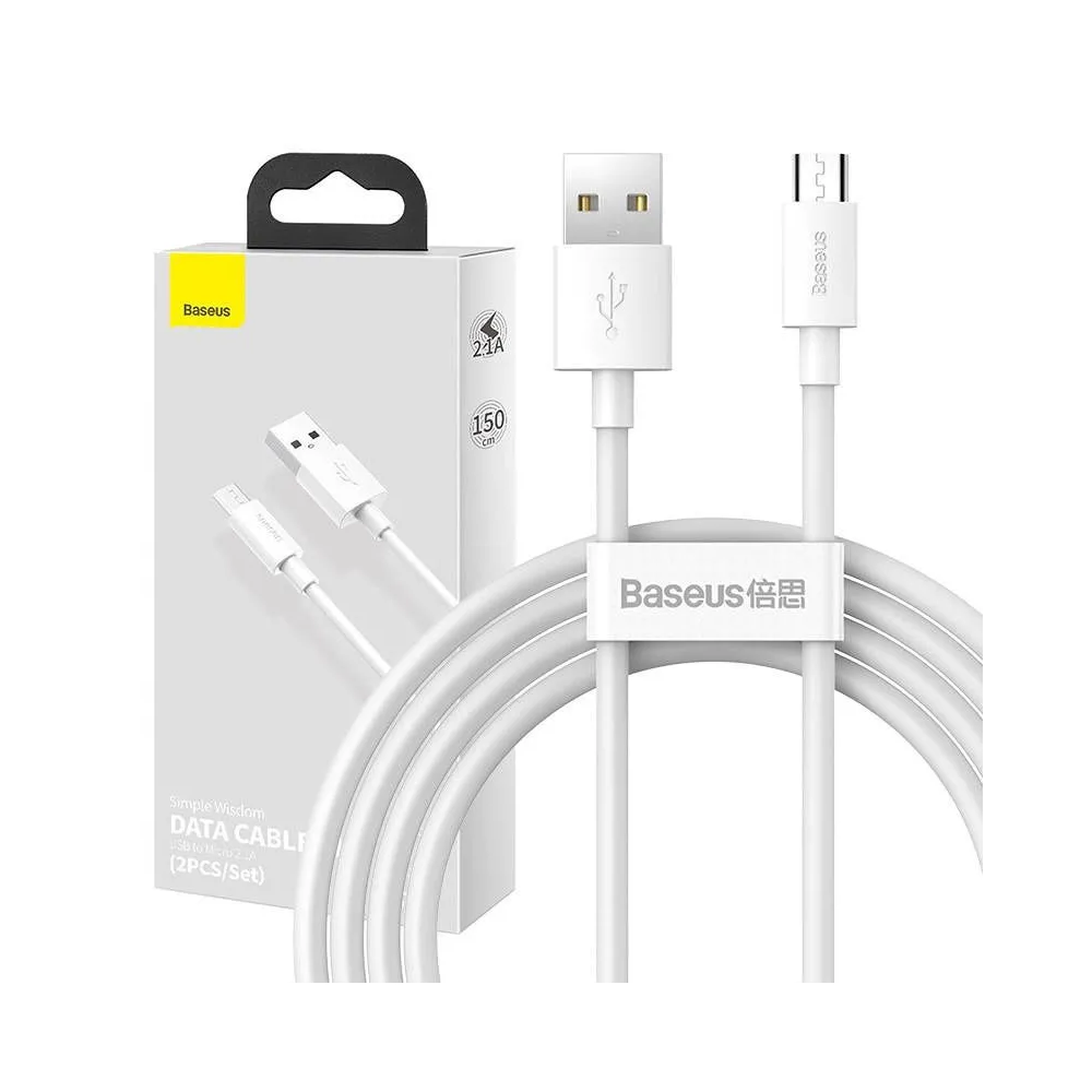 Baseus Simple Wisdom micro USB la cablu USB, 2.1A, 1.5m (alb) 2pcs.