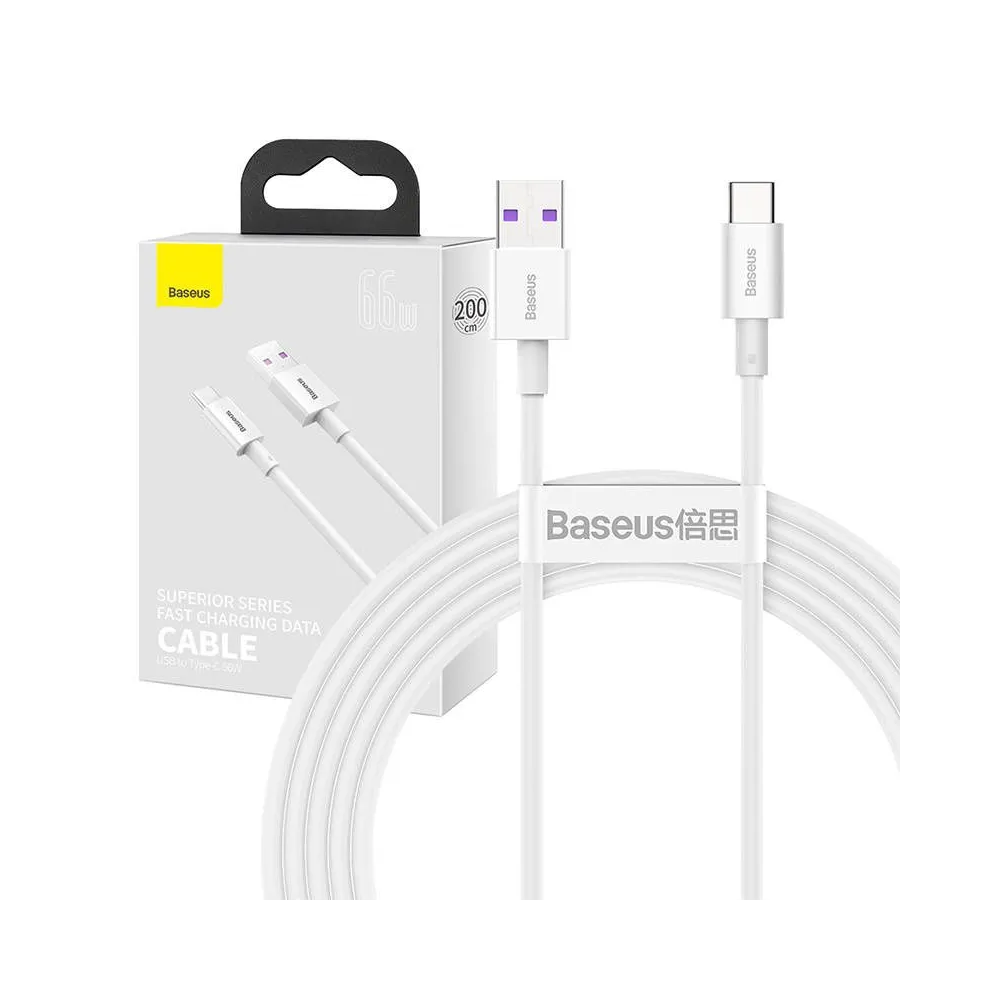 Cablu Baseus Superior Series USB la USB-C, 66W, 2m (Alb)