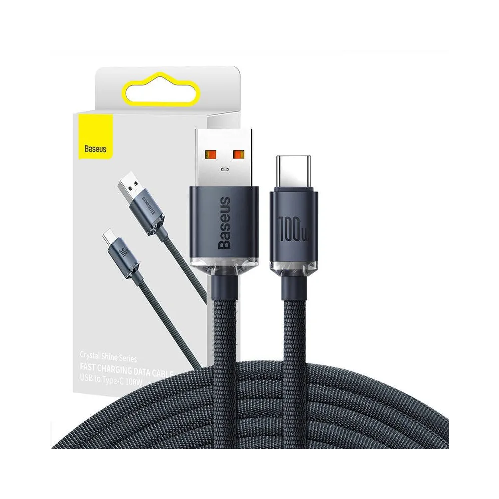 Cablu USB to USB-C Baseus Crystal Shine,100W, 2m (Negru)