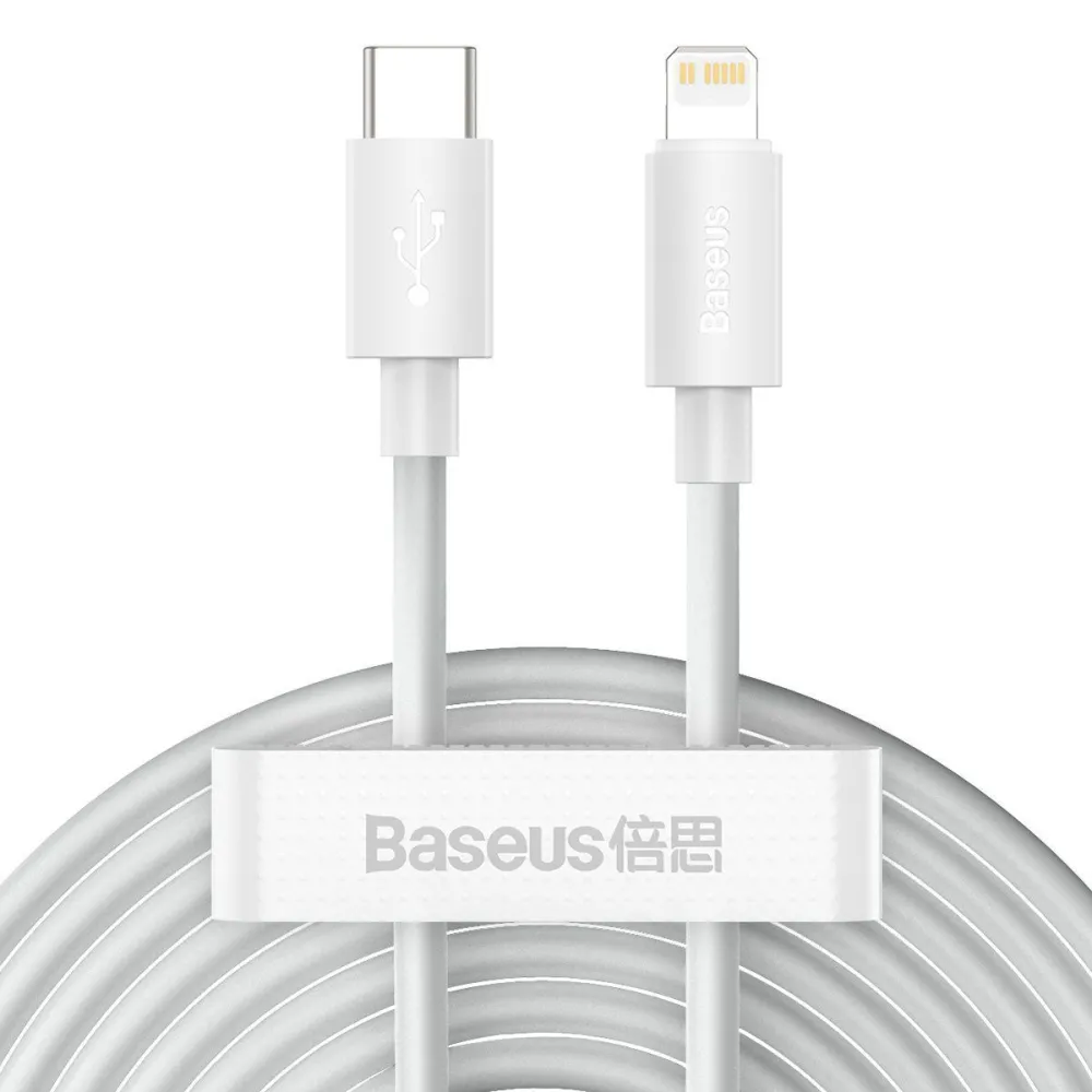 Cablu de date USB Baseus Simple Wisdom, USB la Lightning PD, 20W (2buc/ set), 1.5m (alb)