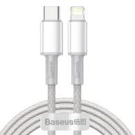 Cablu împletit de înaltă densitate de la USB-C la Lightning Baseus, 20W, PD, 2m (alb)