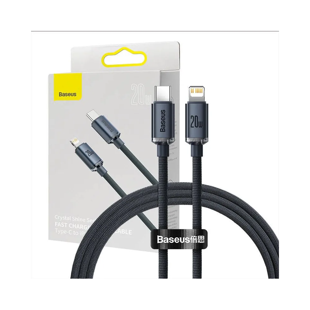 Cablu USB-C to Lightning Baseus Crystal, 20W, 1,2 m (negru)