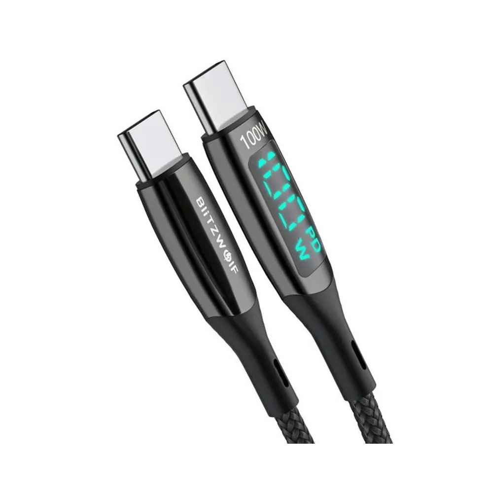 BlitzWolf Cablu USB-C la USB-C BW-TC23, cu ecran, 100W, 1,8m (negru)