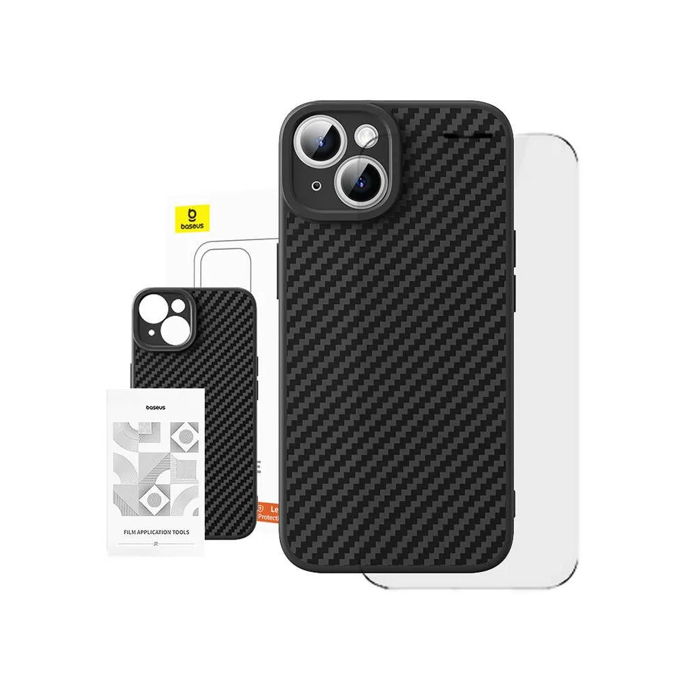 Case Baseus Synthetic Fiber iPhone 15 Plus + tempered glass