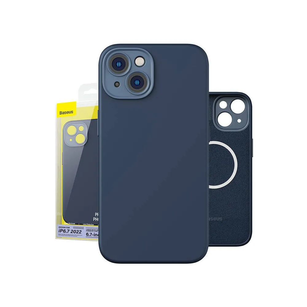 Baseus Liquid Silica Magnetic Case and Tempered Glass set for iPhone 14 Plus (blue)