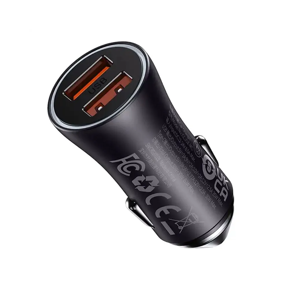 Baseus Golden Contactor Max car charger, 2x USB, 60W (gray)
