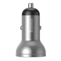 Încărcător auto Baseus cu afișaj, 2x USB, 4.8A, 24W (argintiu)