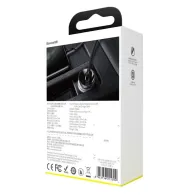 Încărcător auto Baseus cu afișaj, 2x USB, 4.8A, 24W (argintiu)