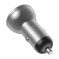 Încărcător auto Baseus cu afișaj, 2x USB, 4.8A, 24W (argintiu)