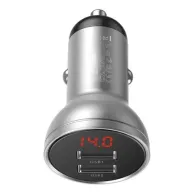 Încărcător auto Baseus cu afișaj, 2x USB, 4.8A, 24W (argintiu)