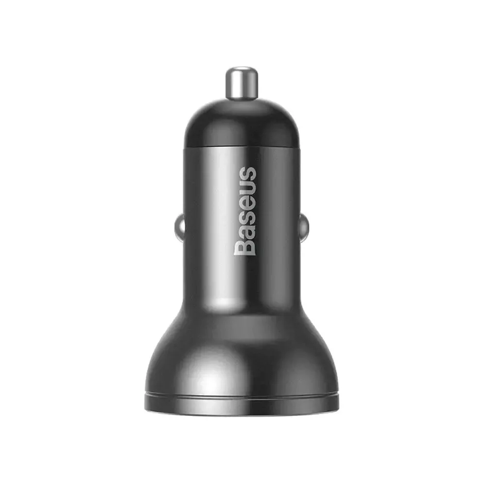 Încărcător auto Baseus cu afișaj, 2x USB, 4.8A, 24W (gri)