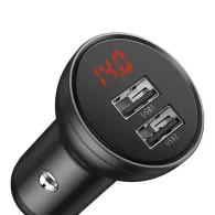 Încărcător auto Baseus cu afișaj, 2x USB, 4.8A, 24W (gri)