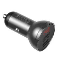 Încărcător auto Baseus cu afișaj, 2x USB, 4.8A, 24W (gri)