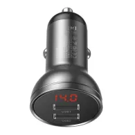 Încărcător auto Baseus cu afișaj, 2x USB, 4.8A, 24W (gri)