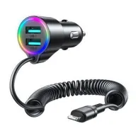 Încărcător auto Joyroom JR-CL25, 2x USB + cablu Lightning (negru)