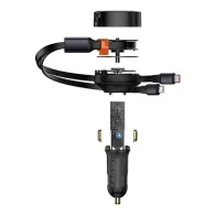 Încărcător de mașină Baseus Enjoyment cu cabluri USB-C + Lightning 3A, 30 W (negru)