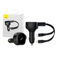 Încărcător de mașină Baseus Enjoyment cu cabluri USB-C + Lightning 3A, 30 W (negru)