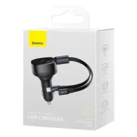 Încărcător de mașină Baseus Enjoyment cu cabluri USB-C + Lightning 3A, 30 W (negru)