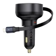Încărcător de mașină Baseus Enjoyment Pro cu cablu Lightning + USB-C, 55W (negru)