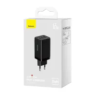Baseus GaN5 Pro 2xUSB-C + încărcător de rețea USB, 65W (negru)