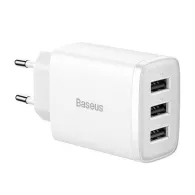 Baseus Încărcător rapid compact, 3x USB, 17W (alb)