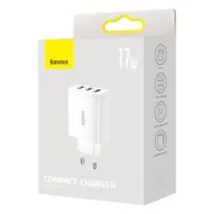 Baseus Încărcător rapid compact, 3x USB, 17W (alb)