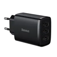 Baseus Încărcător rapid compact, 3x USB, 17W (negru)
