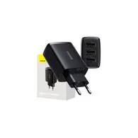 Baseus Încărcător rapid compact, 3x USB, 17W (negru)