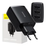 Baseus Încărcător rapid compact, 3x USB, 17W (negru)