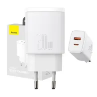 Baseus Încărcător rapid compact, USB, USB-C, 20W (alb)