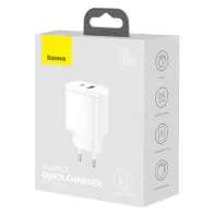 Baseus Încărcător rapid compact, USB, USB-C, 20W (alb)