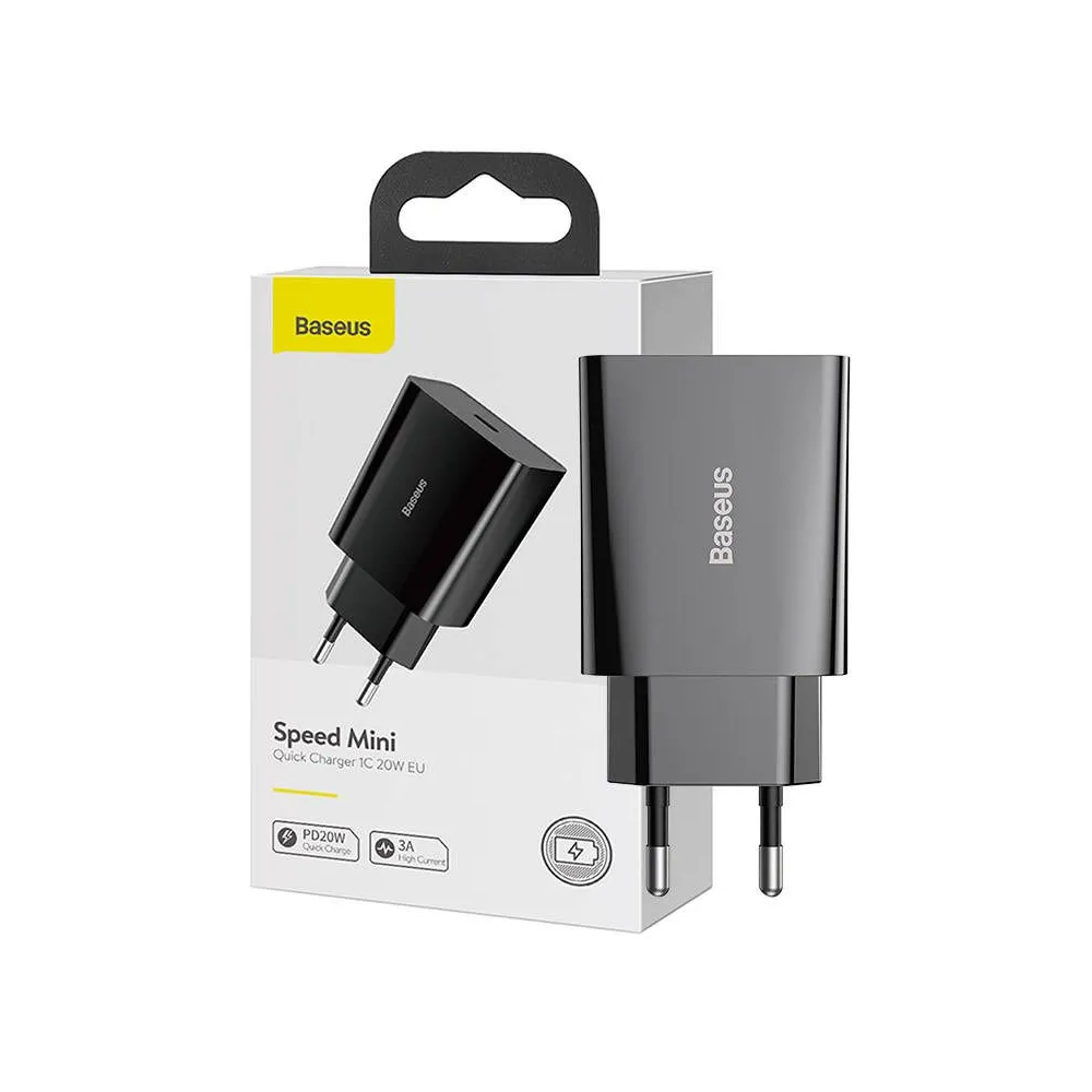 Baseus Speed Mini încărcător rapid, USB-C, PD, 3A, 20W (negru)