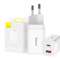 Baseus Super Si Pro Quick Charger USB + USB-C 30W încărcător de rețea (alb)