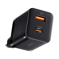 Baseus Super Si Pro Quick Charger USB + USB-C 30W încărcător de rețea (negru)