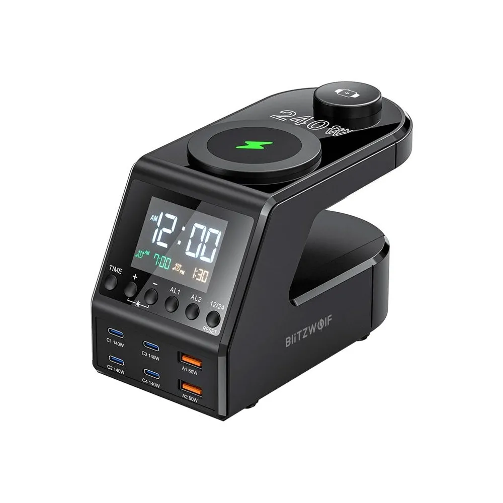 Ceas cu alarmă Blitzwolf BW-FW10 cu încărcător 2xUSB-A, 4xUSB-C, 240W
