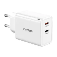Choetech PD6013, GaN, 2x USB-C, încărcător de rețea PD65W (alb)