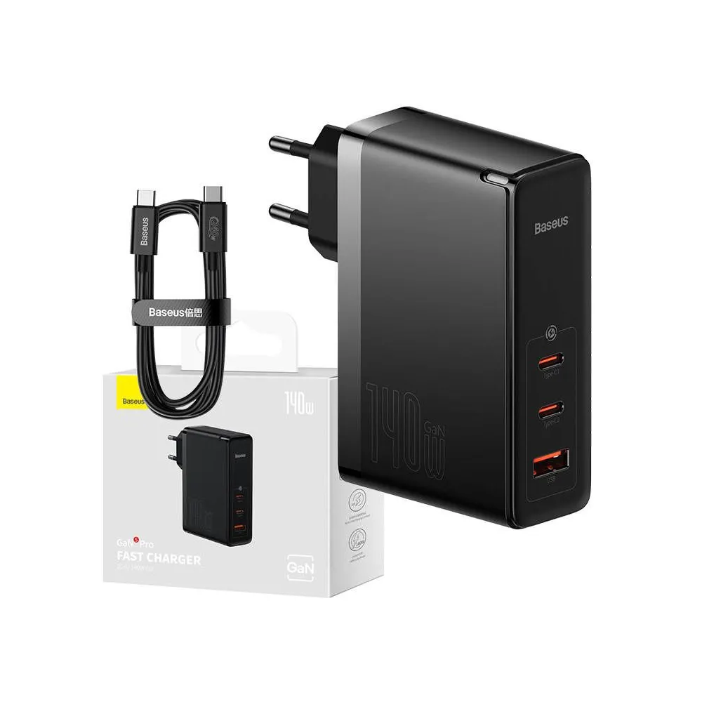 Încărcător Baseus GaN5 Pro 2xUSB-C + USB, 140W (negru)