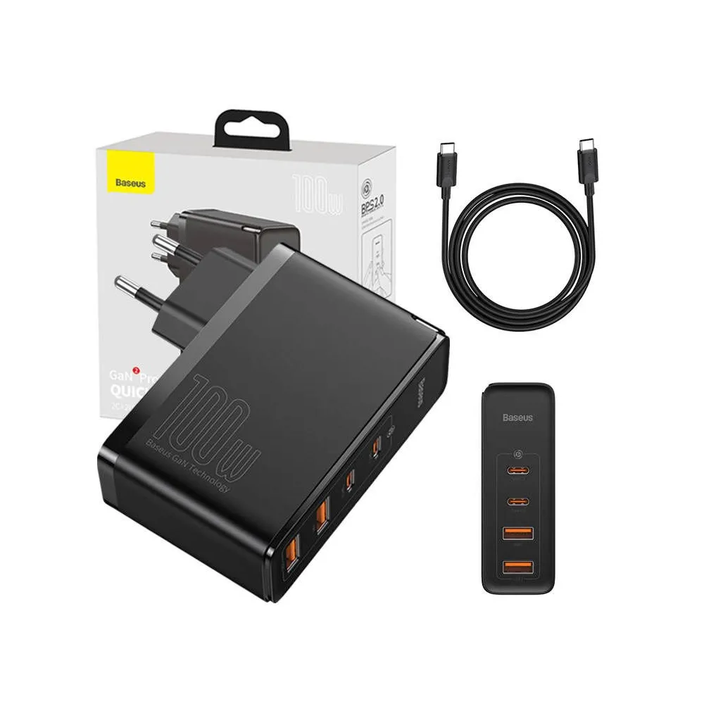 Încărcător de călătorie Baseus GaN2 Pro Quick 2x USB + 2x USB-C, 100W, EU (negru)
