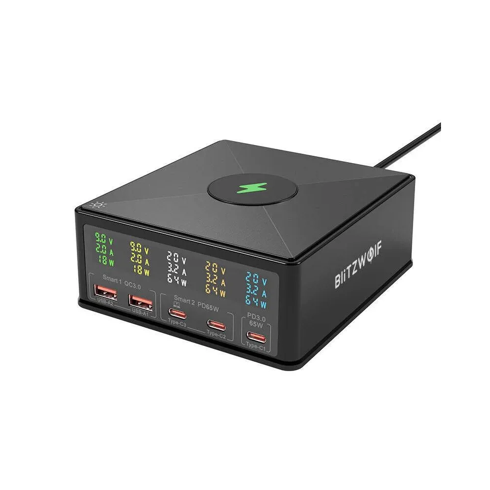 Încărcător de rețea Blitzwolf 868H, 2xUSB-A, 3xUSB tip C, 160W (negru)