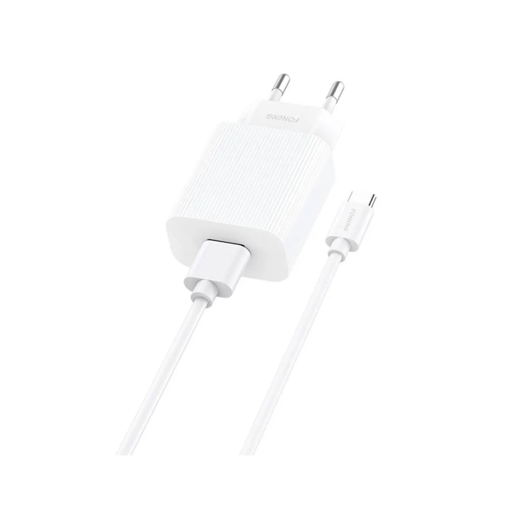 Încărcător de rețea Foneng, EU28, 1x USB, QC 3.0 + USB + cablu USB tip C
