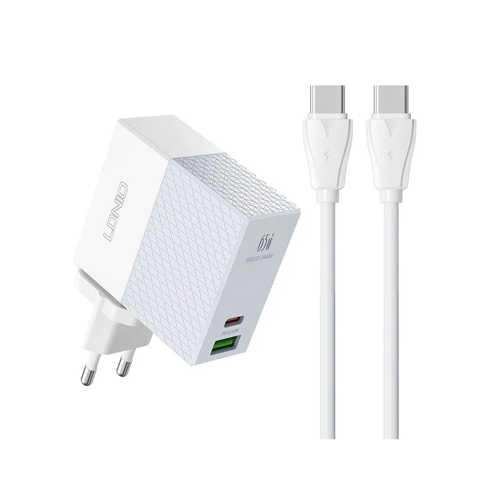 Încărcător de rețea LDNIO A2620C USB, USB-C 65W + cablu USB-C - USB-C