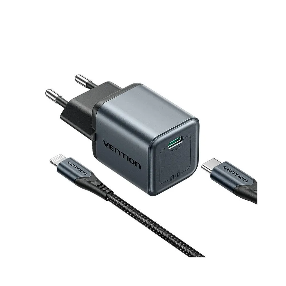 Încărcător GaN Vention USB-C 20W + cablu USB-C-L 1m (gri)