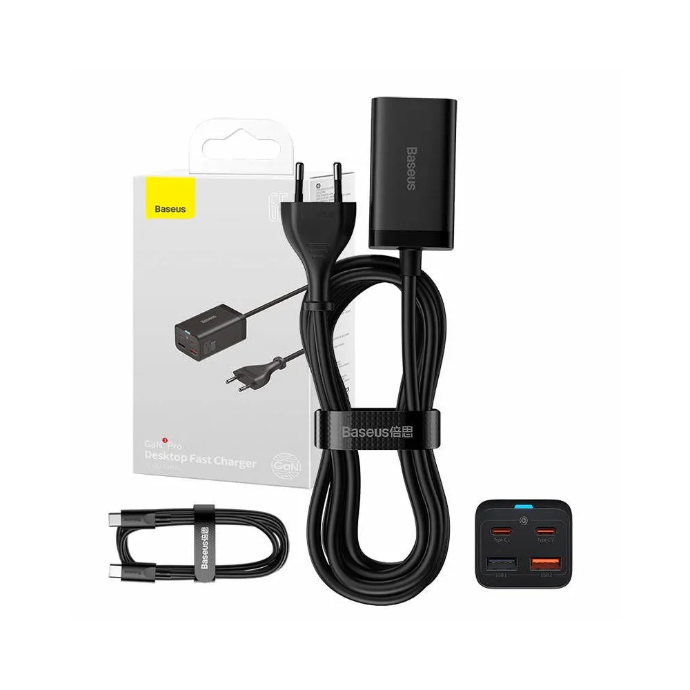 Încărcător rapid Baseus GaN3 Pro, 2x USB-C, 2x USB, 65W (negru)