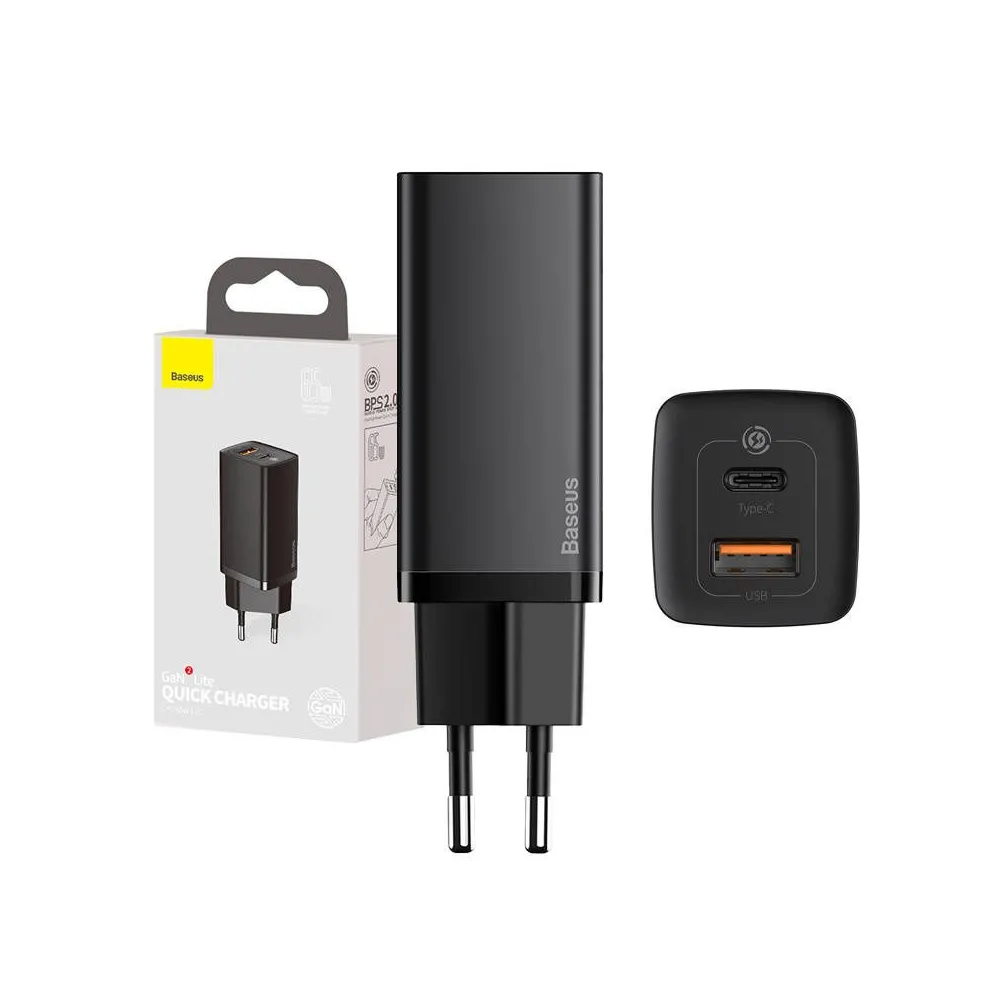 Încărcător rapid de călătorie Baseus GaN2 Lite USB+C 65W EU (negru)