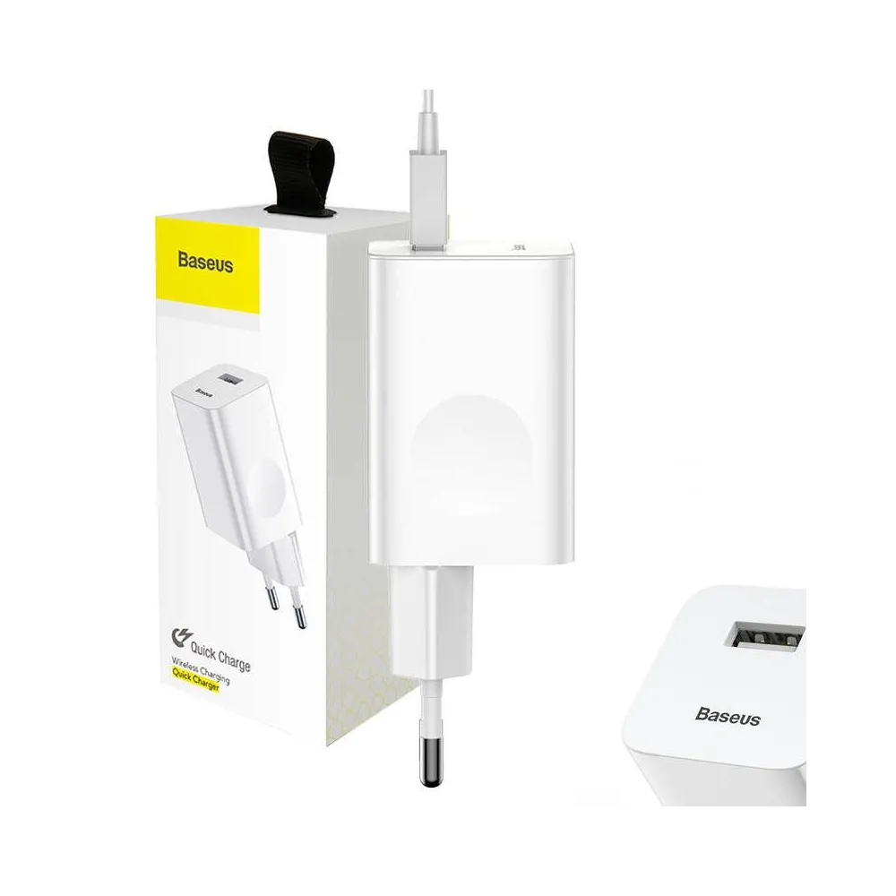 Încărcător rapid USB Baseus, QC 3.0, 24W (alb)