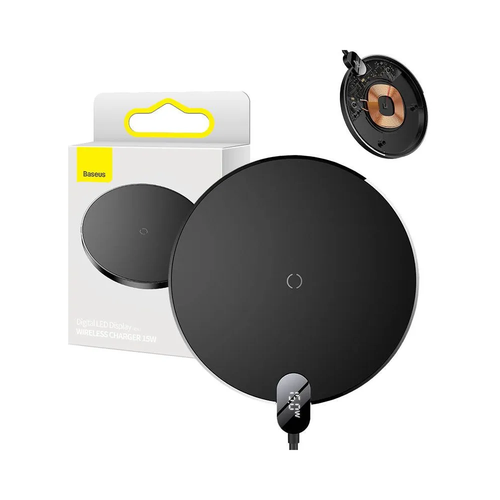 Baseus Digital LED 15W încărcător wireless inductiv (negru)