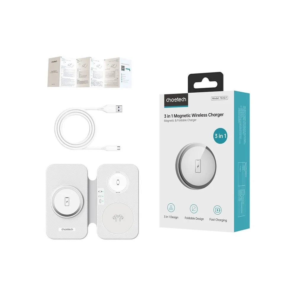 Choetech T616-F 3-in-1 încărcător inductiv (alb)