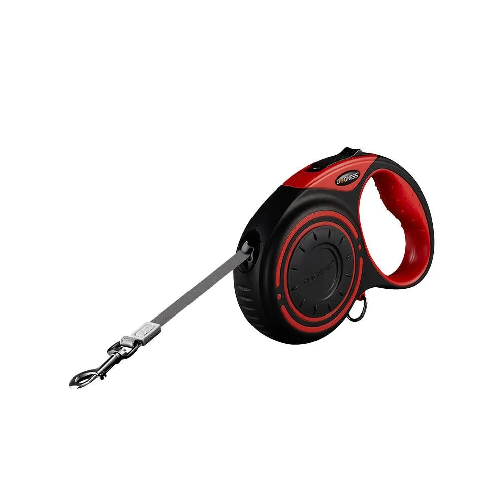 Lesă automată Dogness 5m cu lanternă și container pentru sac (roșu)