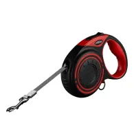 Lesă automată Dogness 5m cu lanternă și container pentru sac (roșu)
